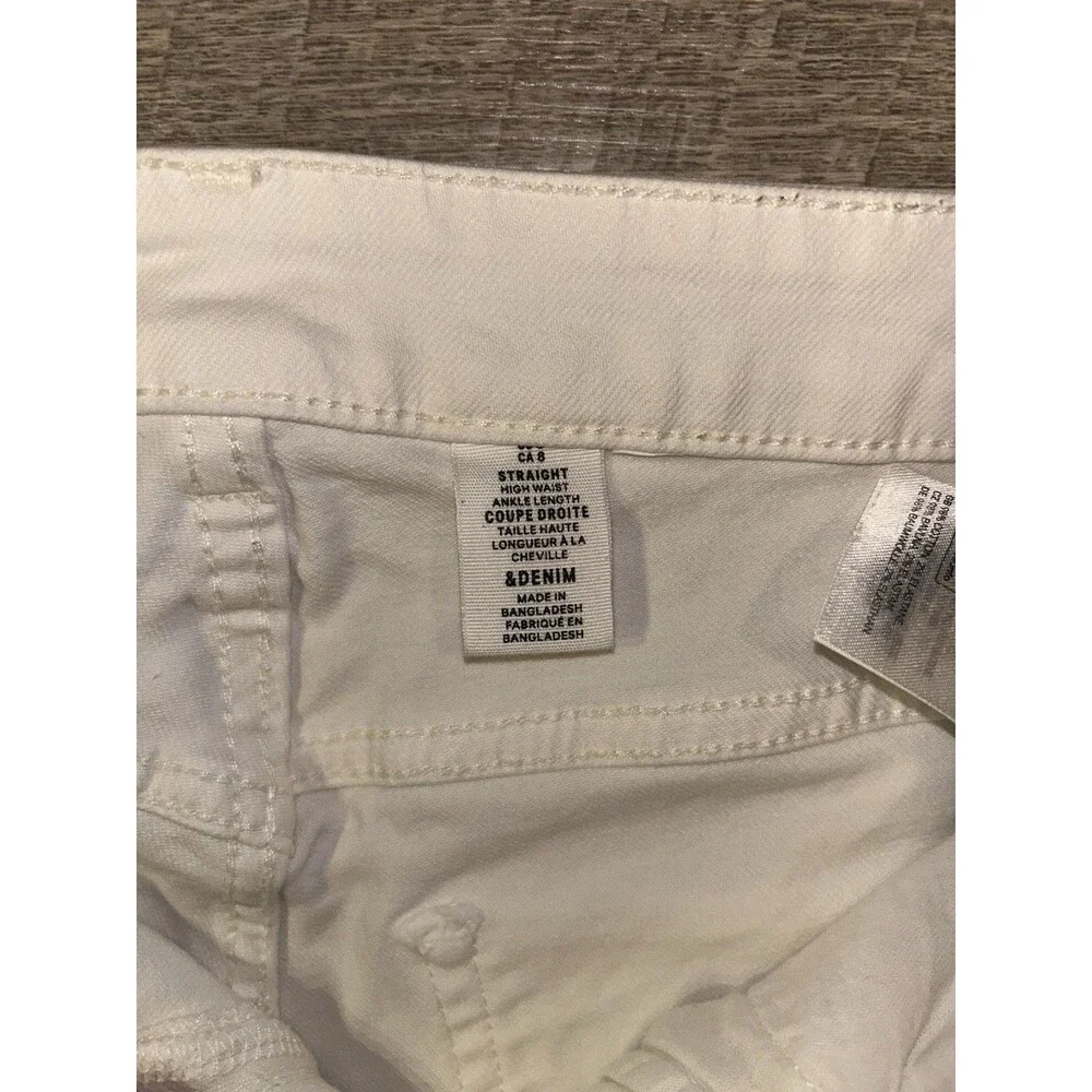 H&M & Denim White Straight Leg Jeans Size 8 High Waist Ankle Length Stretch